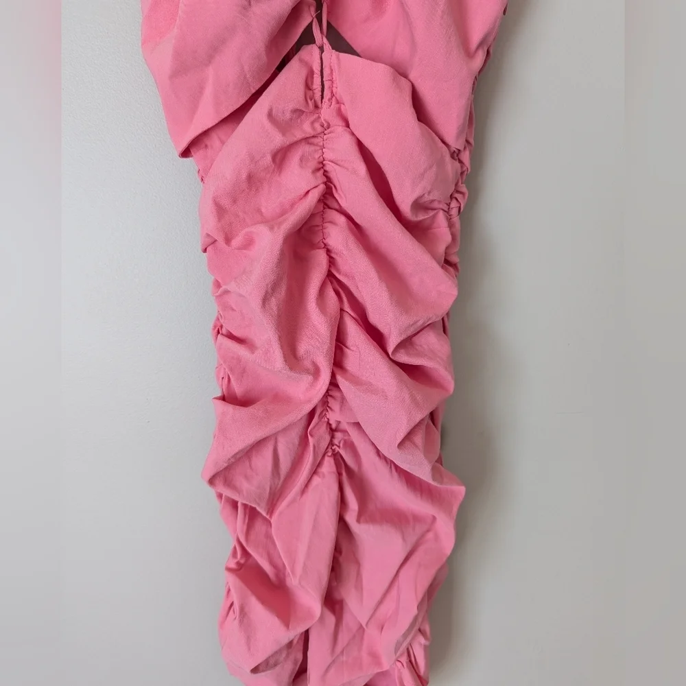Zara Barbie Pink Cut-out Rushed Halter Mini Dress Womens Size S Cocktail Evening - Picture 3 of 13